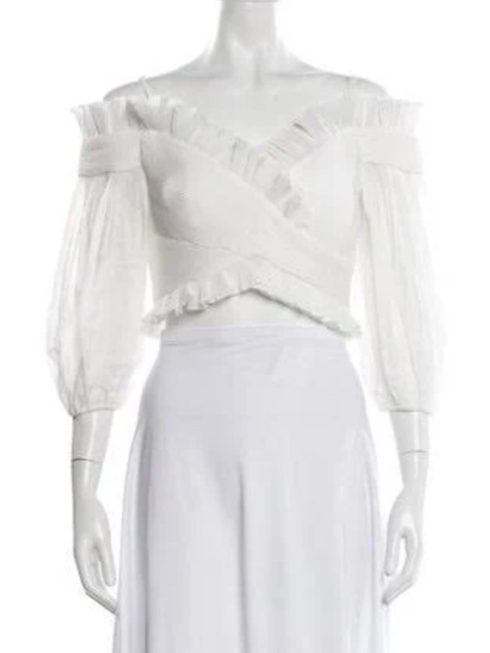 Zimmermann White Off-Shoulder Ruffled Wrap Top